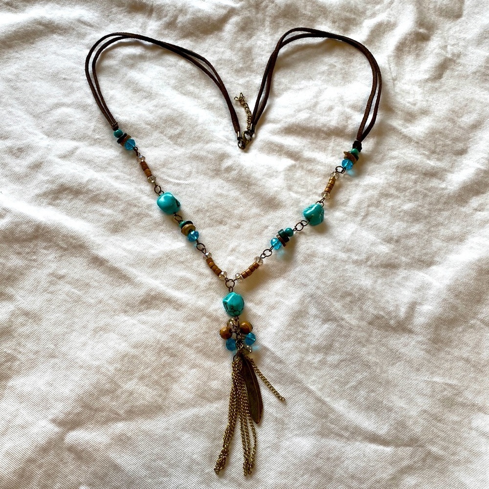 Turquoise And Leather Necklace